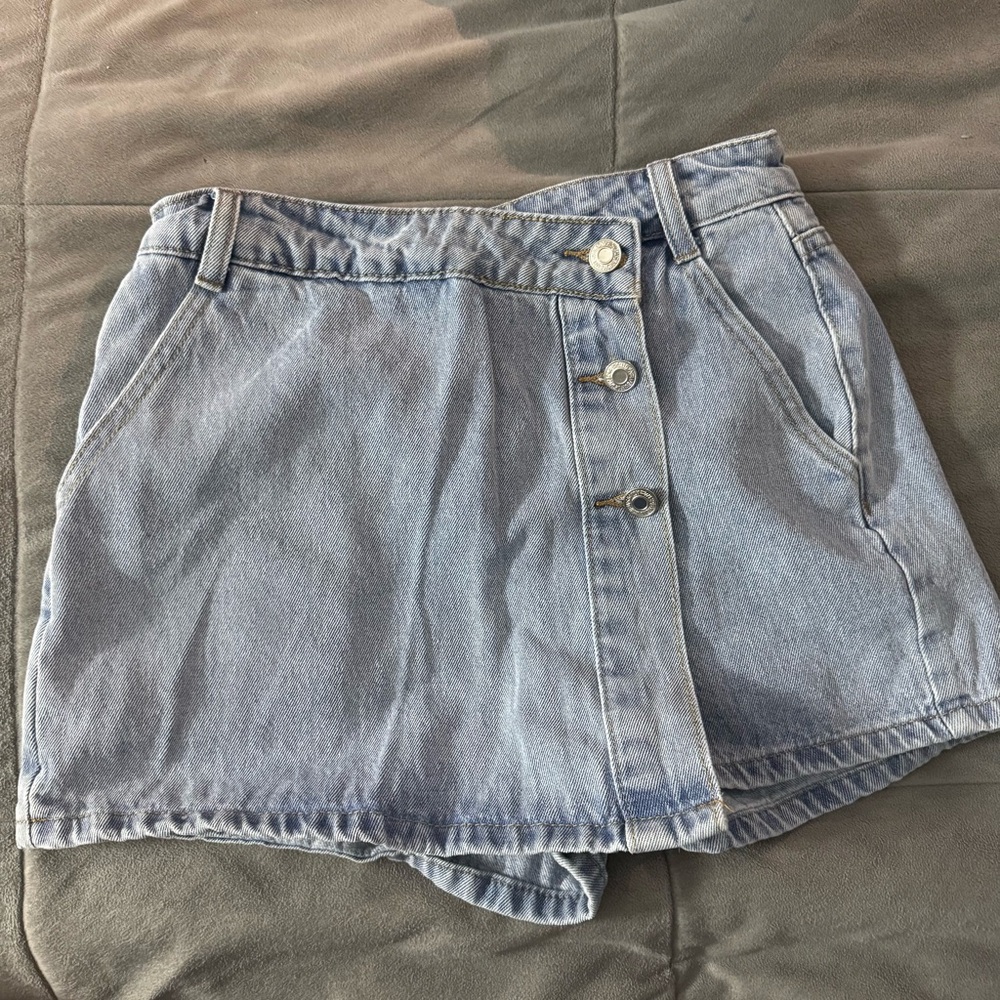 Light Blue Denim Skort with Button Detail